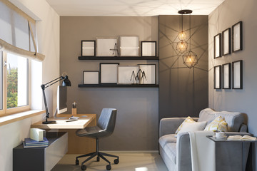3d illustration of interior design concept for home office