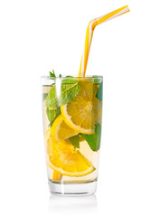 Glass of homemade lemonade with straw