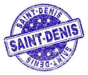 SAINT-DENIS stamp seal watermark with grunge texture. Designed with rounded rectangles and circles. Blue vector rubber print of SAINT-DENIS tag with unclean texture.