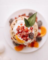 dessert with cream and berries