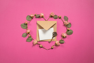 Romantic valentine love card on a pink background