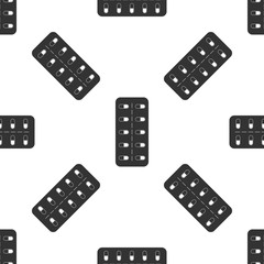 Pills in blister pack icon seamless pattern on white background. Medical drug package for tablet: vitamin, antibiotic, aspirin. Flat design. Vector Illustration