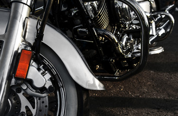 Fototapeta na wymiar chromed motorcycle. chopper, handmade bike, motorcycle close-up.