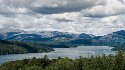 Lake Windermere from above packed with ships