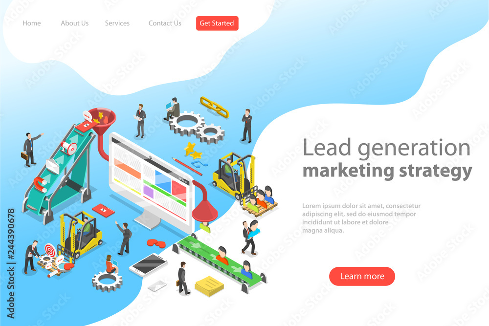 Poster isometric flat vector concept of lead generation strategy. marketing process of conversion rate opti