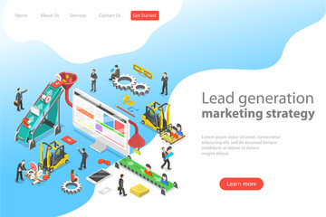 Isometric flat vector concept of lead generation strategy. Marketing process of conversion rate optimization and generating business leads.