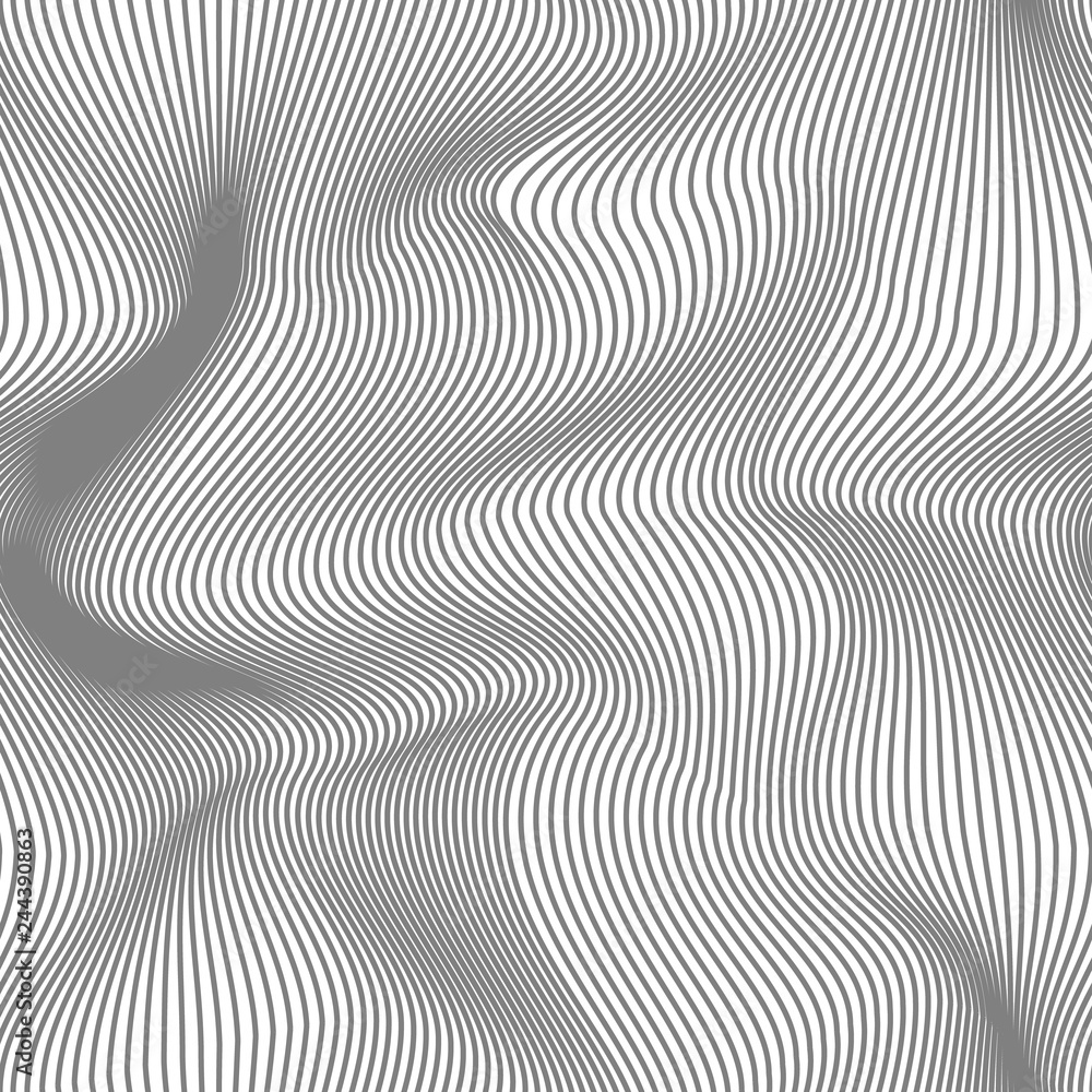 Poster abstract seamless pattern of undulating shapes. the illusion of distortion of space and movement of 