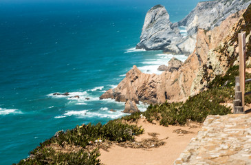 View at Cabo da Roca Lighthouse (Portuguese: Farol de Cabo da Roca) which is Portugal's  most westerly point.