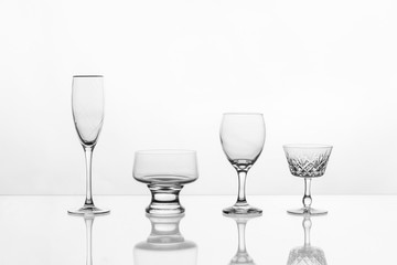 set of glasses on white background