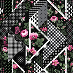 seamless floral patchwoek pattern with roses 