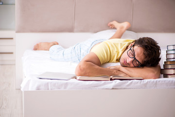 Fototapeta premium Young student studying in bed for exams