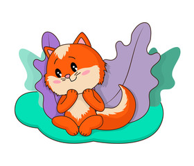 Fox character cute illustration. Vector cartoon illustration. Vektorgrafik. Cute animal illustration. Isolated illustration. Floral background.