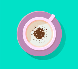 Cappucino illustration. Drink illustration. Capuccino cup of coffee. Brown drink for breakfast with cream. Aroma beverage with milk. Flat illustration.