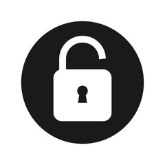 Padlock open icon flat black round button vector illustration