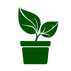 Icon of green plant. Sprout with green leaves in pot. Vector Illustration