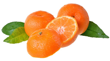 tangerine cut with leaf isolated
