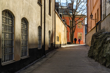 Fototapeta na wymiar Historical street near Stenbock Palaces, Stockholm, Sweden