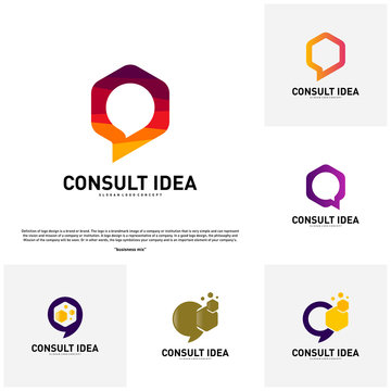 Set of Modern Hexagon Business Consulting Agency logo template. Simple Digital Chat logo Concept