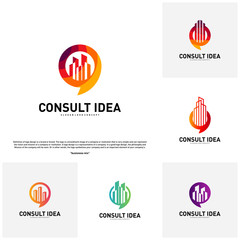 Set of Modern Building Consulting Agency logo design template. Modern City Chat logo concept