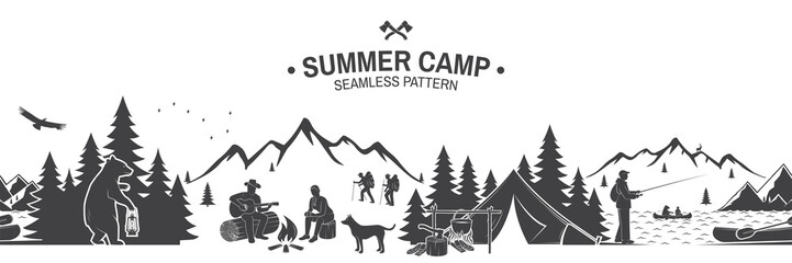 Summer camp seamless pattern. Vector illustration. - obrazy, fototapety, plakaty
