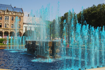 Artesian fountain with blue water ,in Satu Mare, Romania, 2008