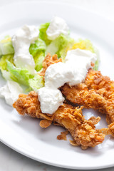 chicken strips with garlic dip