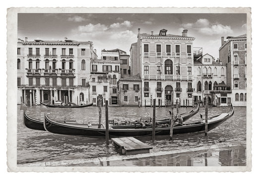 Fototapeta Old Vintage Monochrome photo in Venice Italy