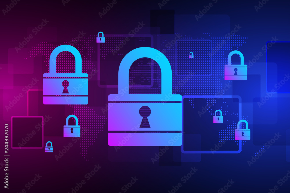 Poster abstract technology background protect system innovation. security cyber digital concept. vector ill