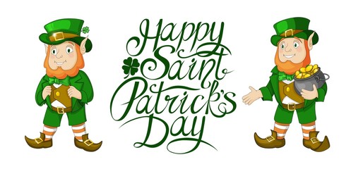 Happy St Patricks Day celebration card elements with Hand written lettering