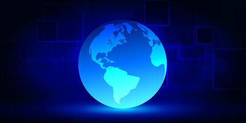 Abstract technology cyber network on blue background.Big data visualization. Vector illustration