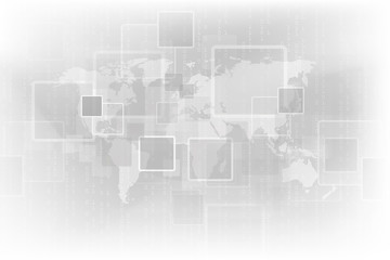 Obraz premium Abstract geometric background with world map. Modern technology connection science. Technology cyber network on gray background. Vector illustration