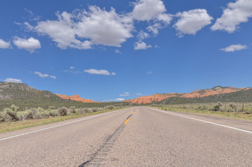 Utah State Route 12 (Scenic Byway 12) entering Red Canyon and Dixie National Forest (Garfield County, Utah)