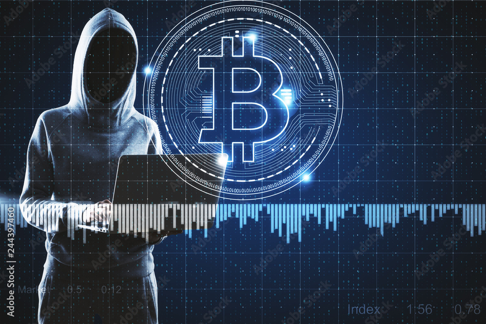 Poster cryptocurrency and hacking concept