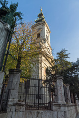 Fototapeta na wymiar Orthodox Holy Archangel Michael church in the center of city of Belgrade, Serbia