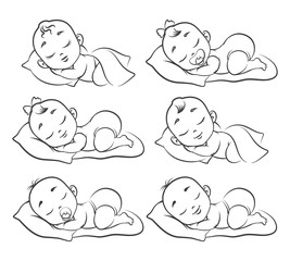 Naklejka premium Newborn baby sketch. Hand drawn sleeping babies isolated on white, happy human girl and boy toddlers, drawing kids vector illustration