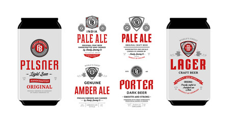 Vector beer labels and can mockups