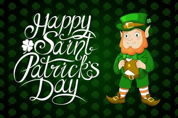 Happy Saint Patrick Day Lettering Irish holiday Vector postcard illustration
