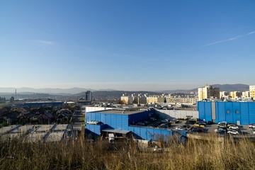 Sunrise and sunset over the hills and town. Slovakia