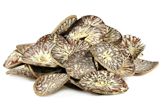 sliced betel nuts isolated on white background
