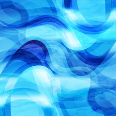 Abstract watercolor bright blue background with different transparent waves