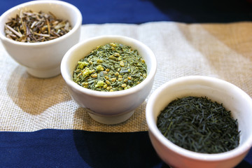 Porcelain bowls with tea