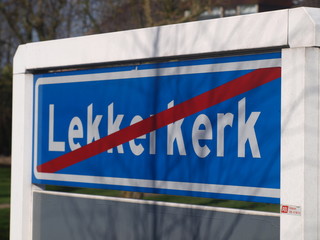 Fototapeta premium Sign end of urban area of Lekkerkerk which is part of the municipality Krimpenerwaard.