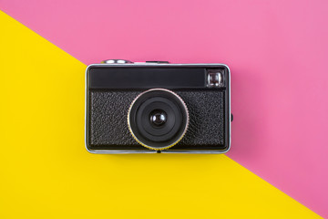 aparat ,stary aparat ,  różowy , żółty , czarny  - obrazy, fototapety, plakaty