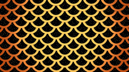 Golden fish scales on black cells pattern marine background 3D illustration © Elvira