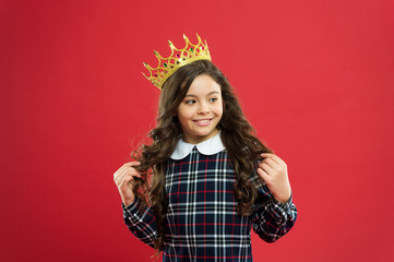 International childrens day. small kid fashion. Happy little girl. Beauty and fashion. Childhood happiness. small girl child with perfect hair. Talking about fashion. Loving her new style