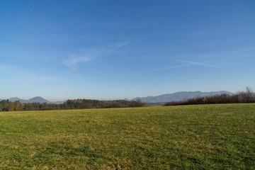 Fototapeta na wymiar Sunny day on meadow with trees and views. Slovakia 