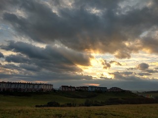 Fototapeta premium Sunset and sunrise with dramatic colorful clouds. Slovakia 