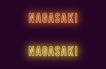 Neon name of Nagasaki city in Japan. Vector text