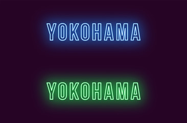 Neon name of Yokohama city in Japan. Vector text