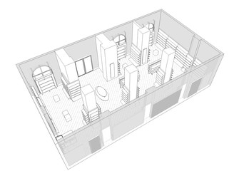 Fototapeta premium shop, store, shopping mall, contour visualization, 3D illustration, sketch, outline